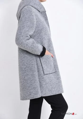  Mantel aus Wollmischung mit Taschen mit Kapuze mit Reißverschluss