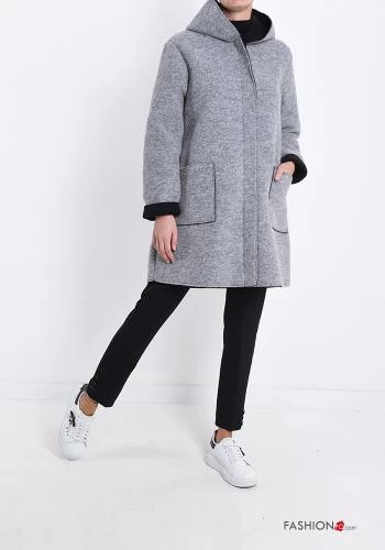  Wool Mix Coat with pockets with hood with zip