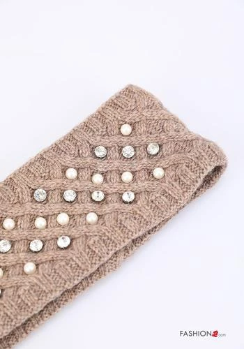Wool Mix Headband with pearls with rhinestones