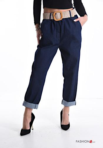 Cotton Jeans with belt with elastic with pockets