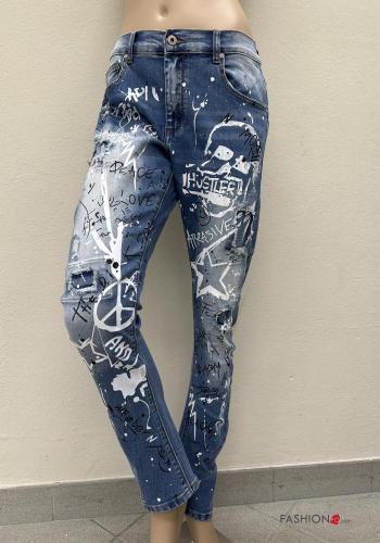 Bedrucktes Jeans aus Baumwolle mit Taschen